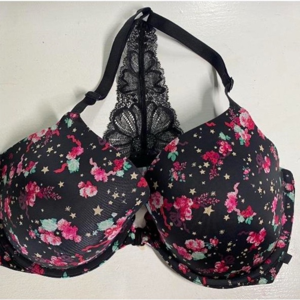 Victoria’s Secret Floral Lace Women's Bra - Black and Pink